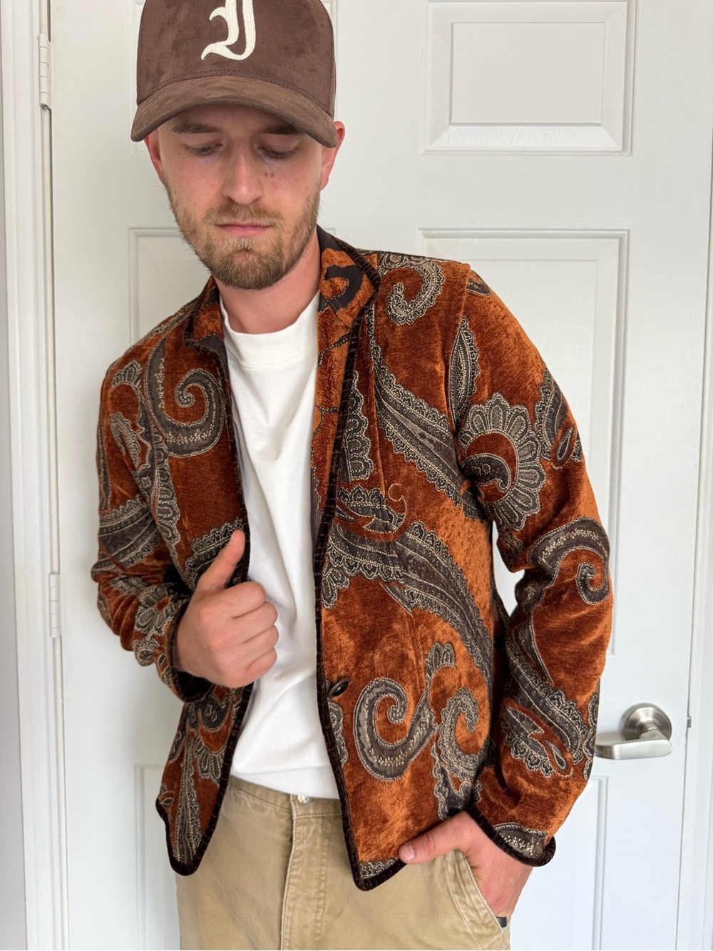Vintage Burnt Orange Paisley Velvet Blazer 🍂